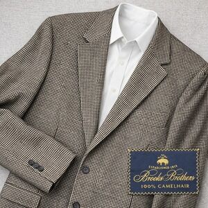 VTG 90s Brooks Brothers Camelhair Blazer Sport Coat Men 42R Houndstooth USA Made